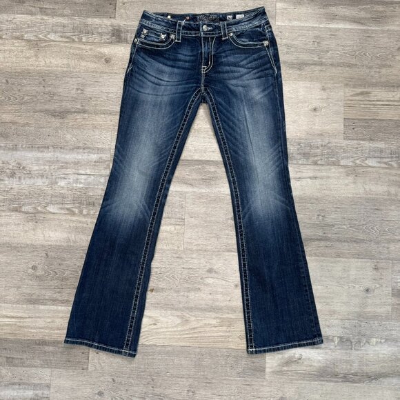 Miss Me Studded Embroidered Dark Wash Bootcut Jeans P29 - Picture 1 of 8